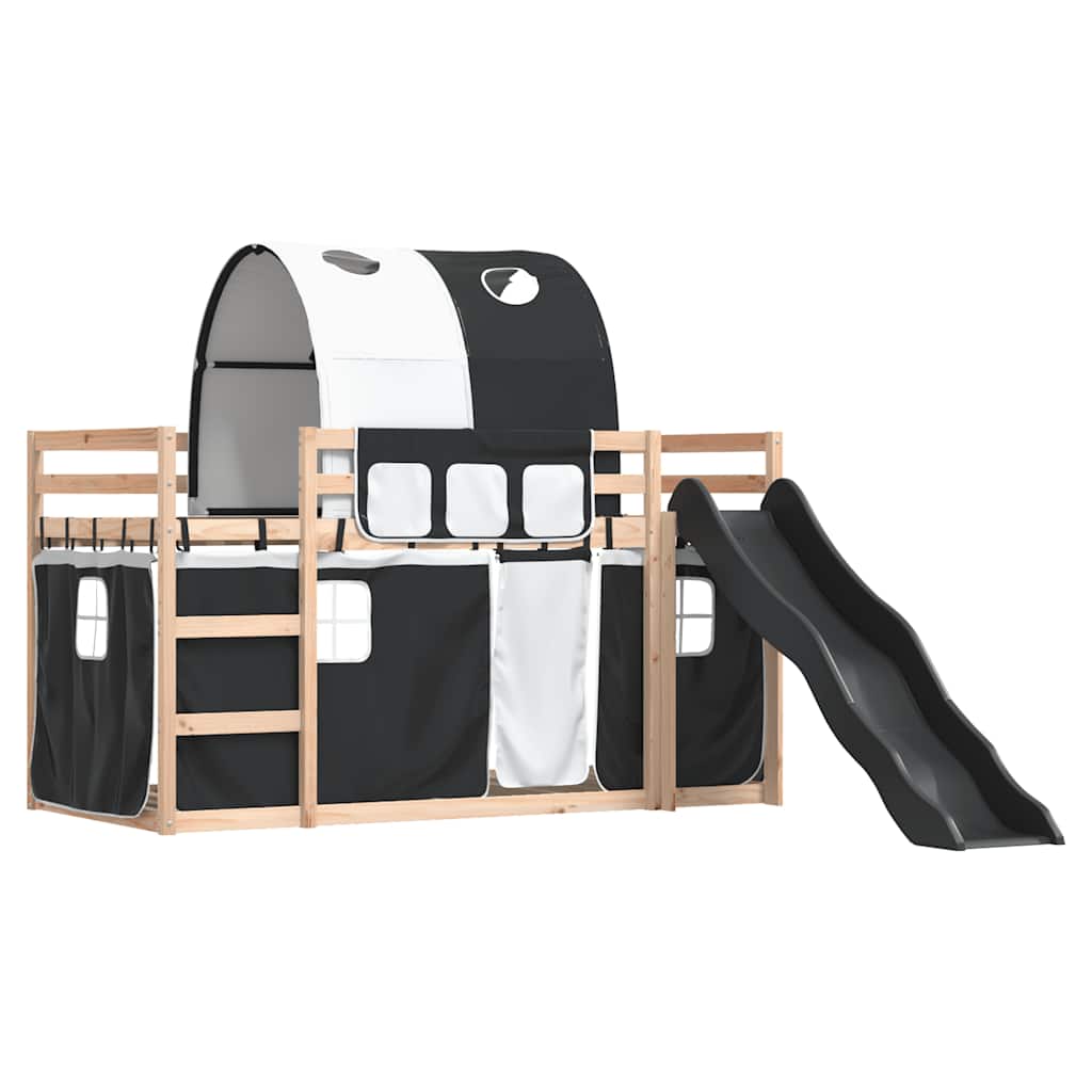 Lit superposé sans matelas avec toboggan blanc noir 90x190 cm - XIOS