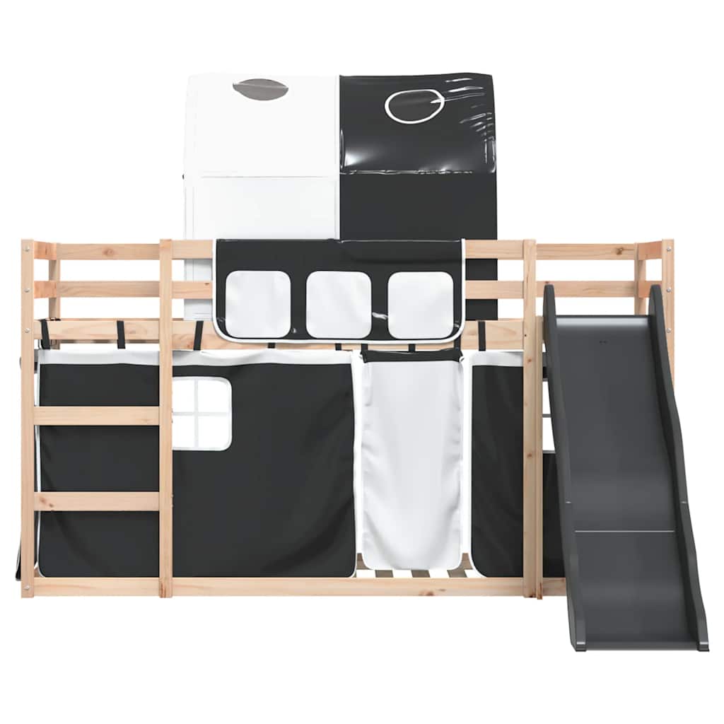 Lit superposé sans matelas avec toboggan blanc noir 90x190 cm - XIOS