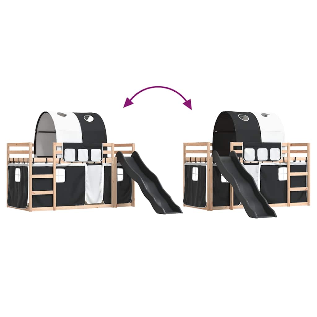 Lit superposé sans matelas avec toboggan blanc noir 90x190 cm - XIOS