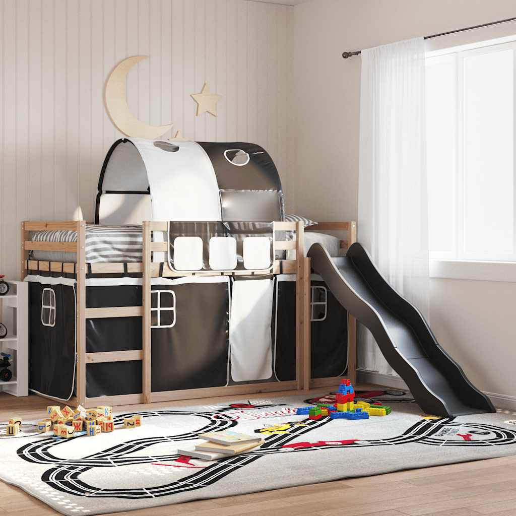 Lit superposé sans matelas avec toboggan blanc noir 90x190 cm - XIOS