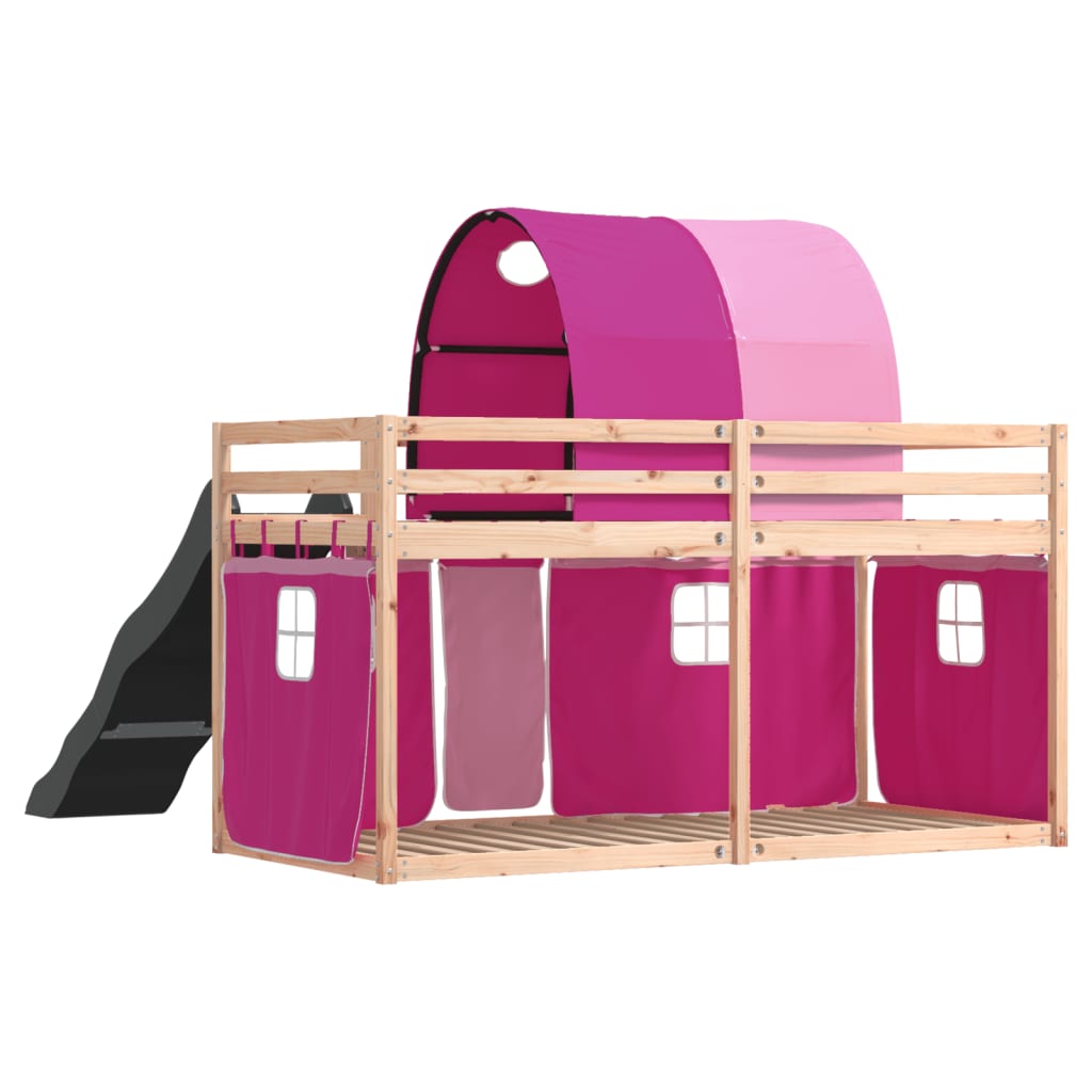 Lit superposé sans matelas avec toboggan et rideaux 90x190 cm - XIOS