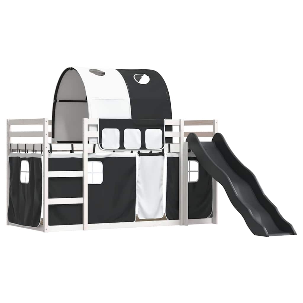 Lit superposé sans matelas avec toboggan blanc noir 90x190 cm - XIOS