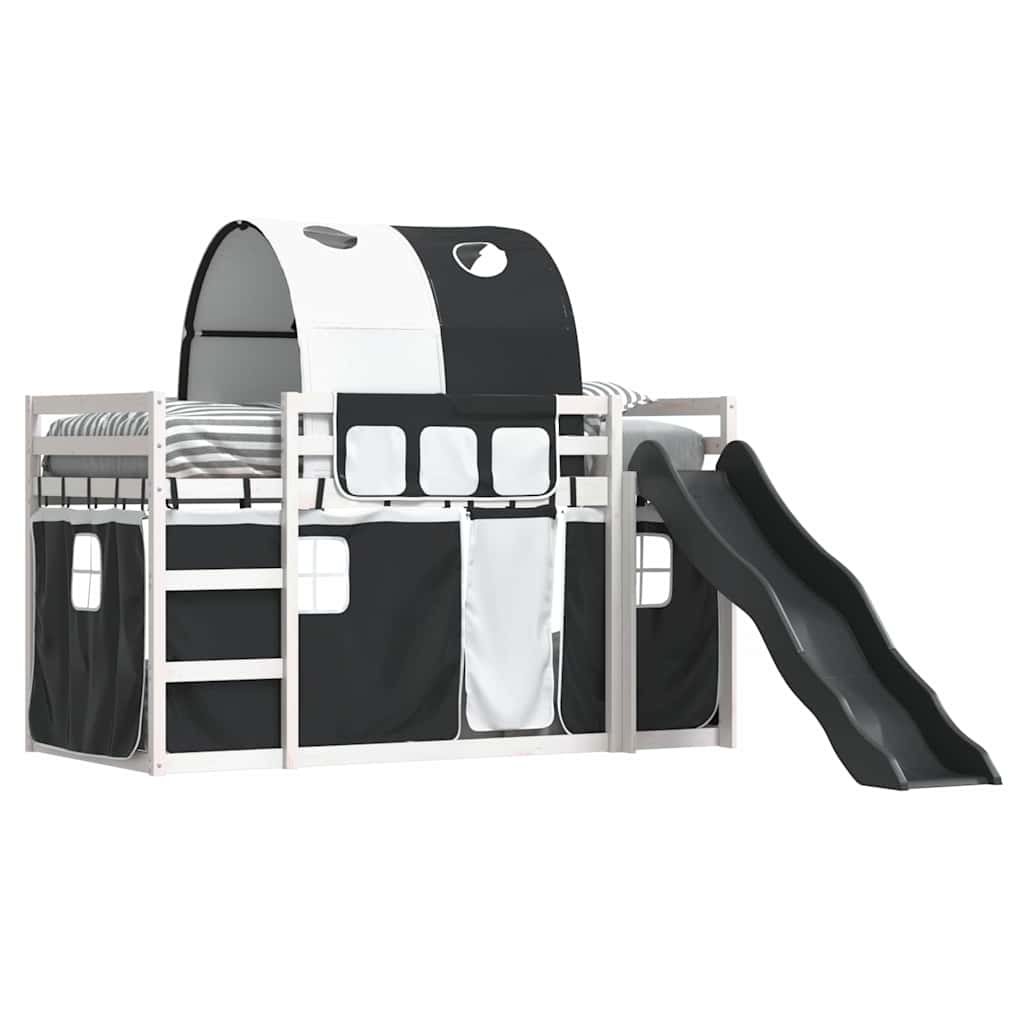 Lit superposé sans matelas avec toboggan blanc noir 90x190 cm - XIOS