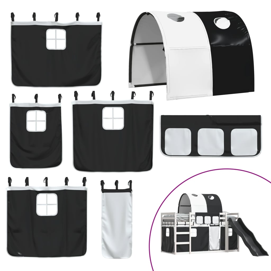 Lit superposé sans matelas avec toboggan blanc noir 90x190 cm - XIOS