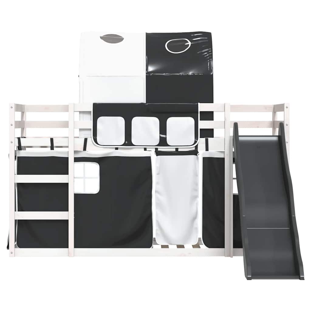 Lit superposé sans matelas avec toboggan blanc noir 90x190 cm - XIOS