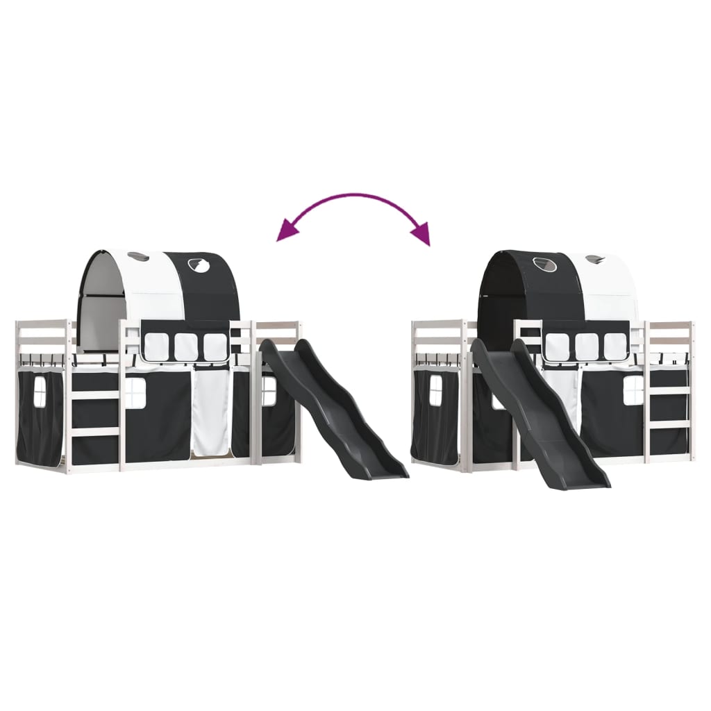 Lit superposé sans matelas avec toboggan blanc noir 90x190 cm - XIOS