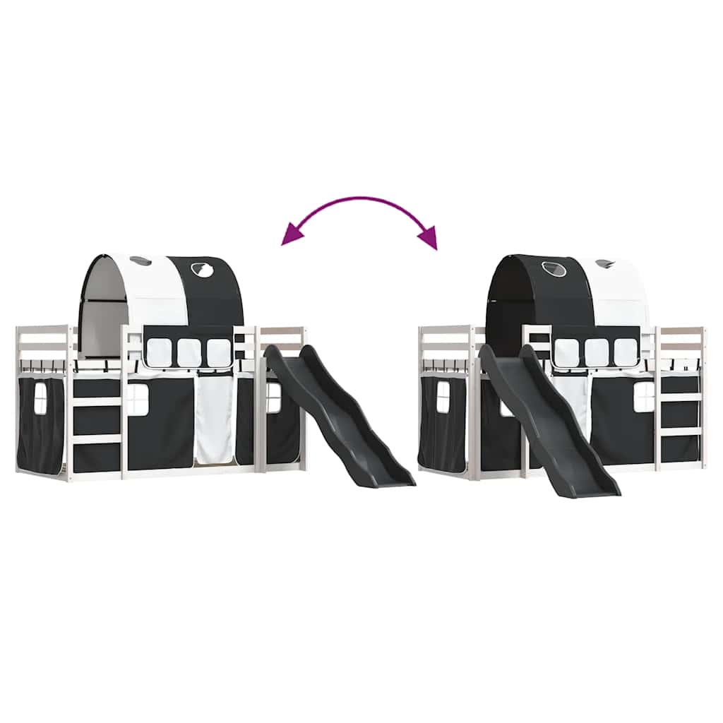 Lit superposé sans matelas avec toboggan blanc noir 90x190 cm - XIOS