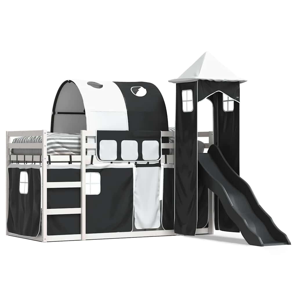 Lit superposé sans matelas avec toboggan blanc noir 90x200 cm - XIOS