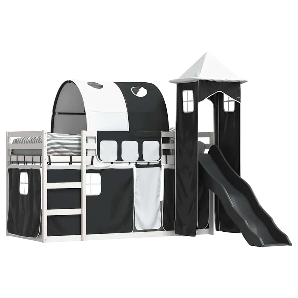 Lit superposé sans matelas avec toboggan blanc noir 90x200 cm - XIOS