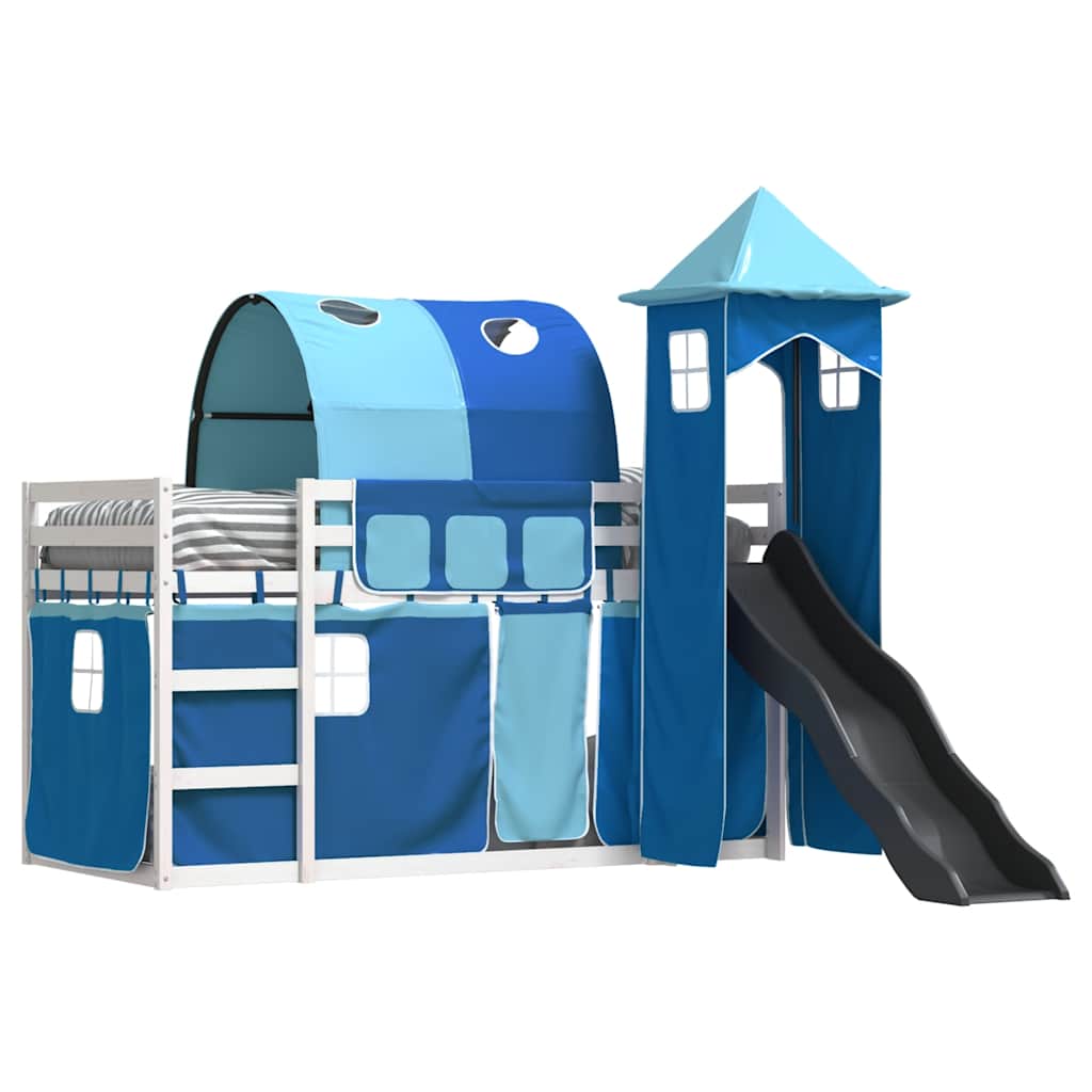 Lit superposé sans matelas avec toboggan et rideaux 90x200 cm - XIOS