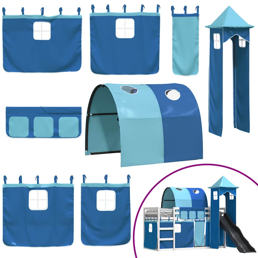 Lit superposé sans matelas avec toboggan et rideaux 90x200 cm - XIOS