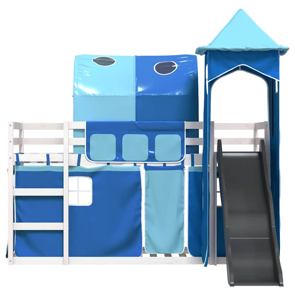 Lit superposé sans matelas avec toboggan et rideaux 90x200 cm - XIOS