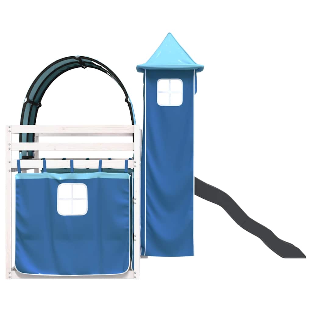 Lit superposé sans matelas avec toboggan et rideaux 90x200 cm - XIOS