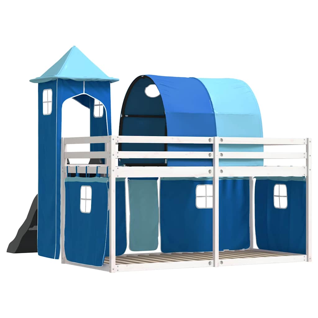 Lit superposé sans matelas avec toboggan et rideaux 90x200 cm