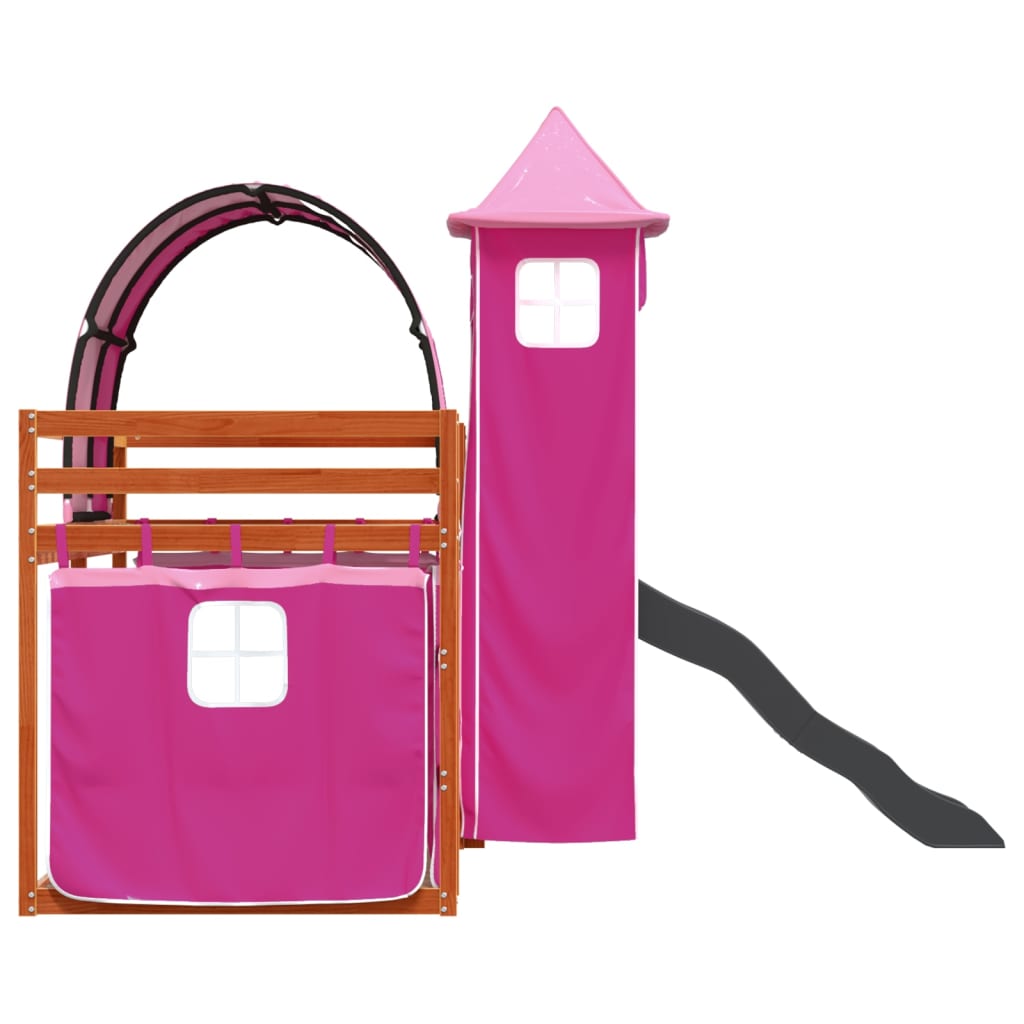 Lit superposé sans matelas avec toboggan et rideaux 90x200 cm - XIOS