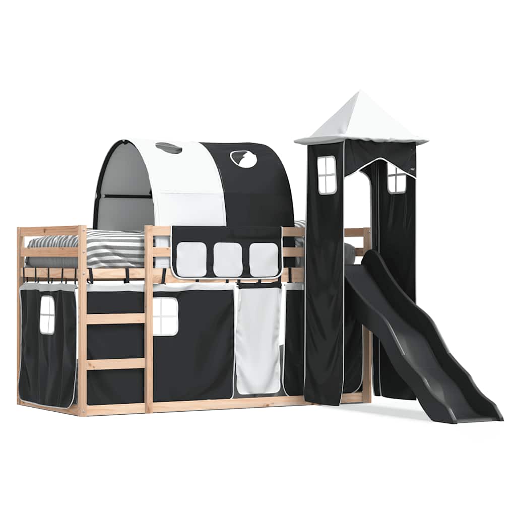 Lit superposé sans matelas avec toboggan blanc noir 80x200 cm - XIOS