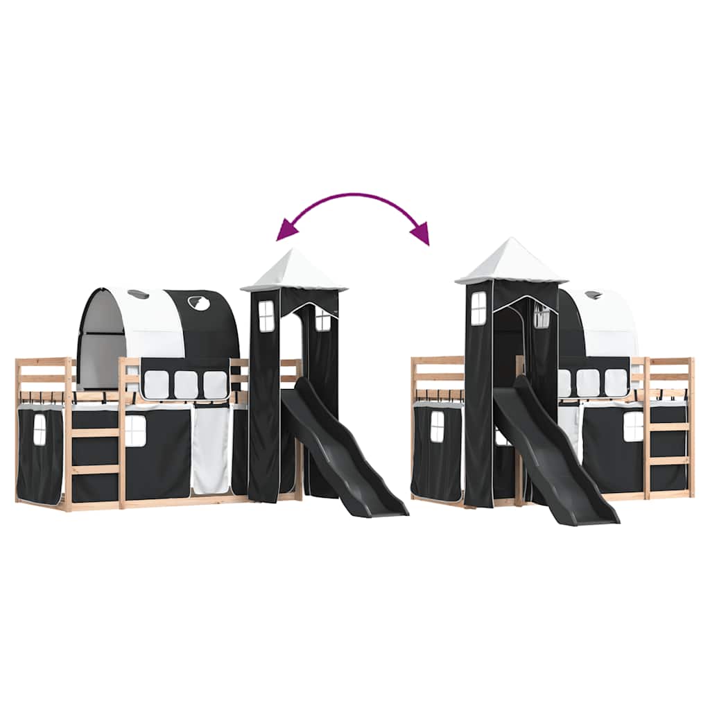 Lit superposé sans matelas avec toboggan blanc noir 80x200 cm - XIOS