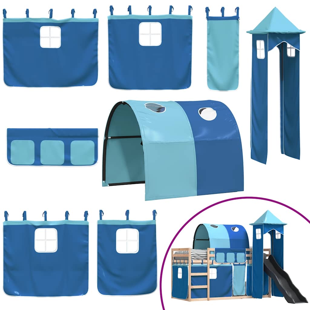 Lit superposé sans matelas avec toboggan et rideaux 80x200 cm - XIOS