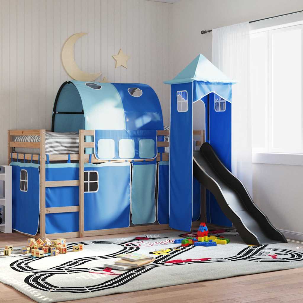 Lit superposé sans matelas avec toboggan et rideaux 80x200 cm - XIOS