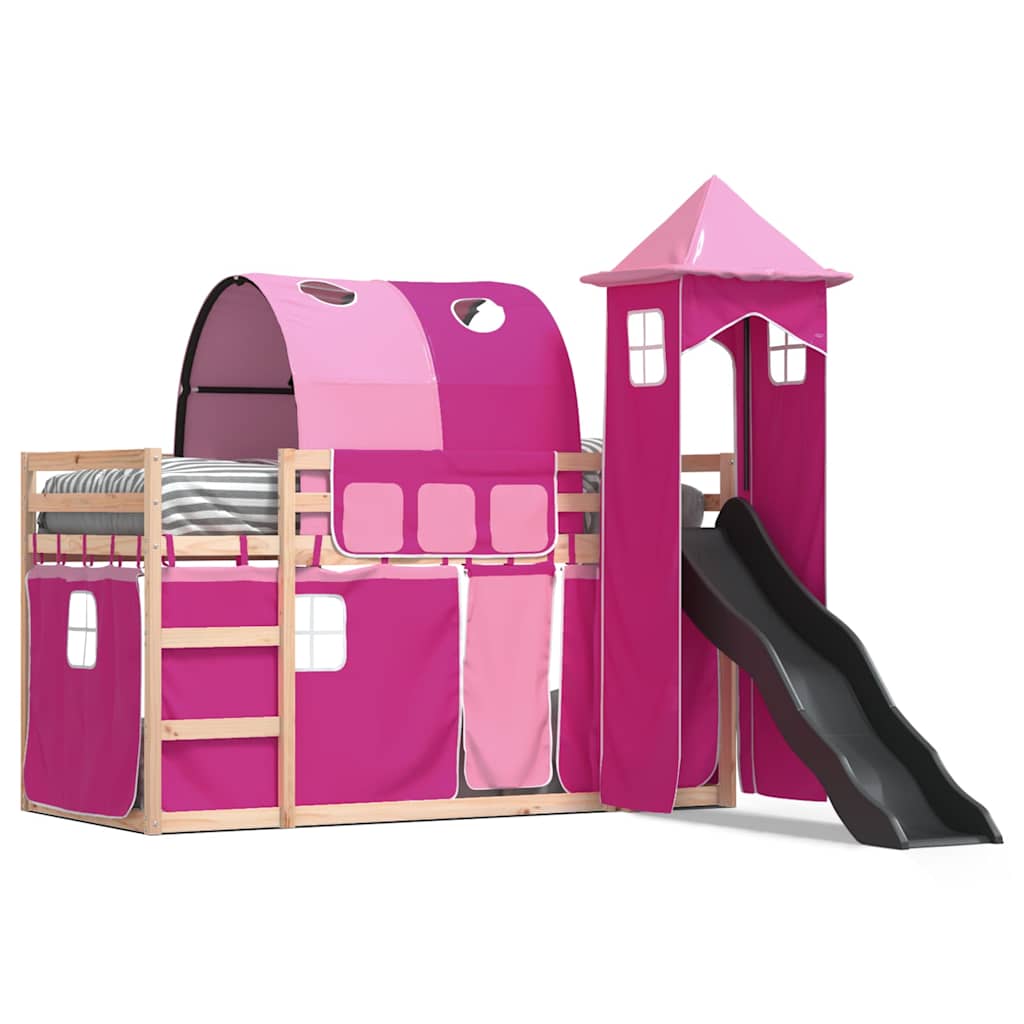 Lit superposé sans matelas avec toboggan et rideaux 80x200 cm - XIOS