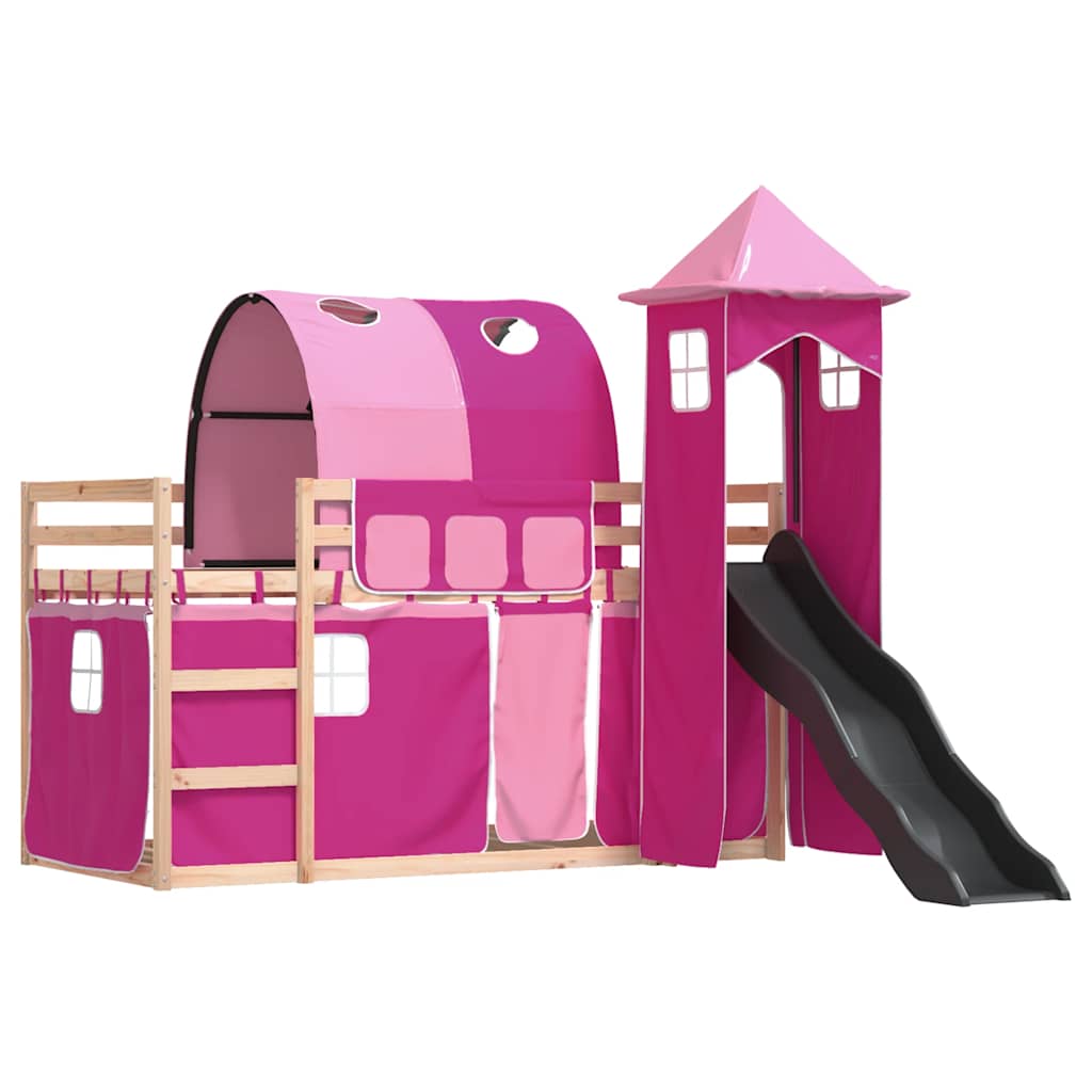 Lit superposé sans matelas avec toboggan et rideaux 80x200 cm - XIOS