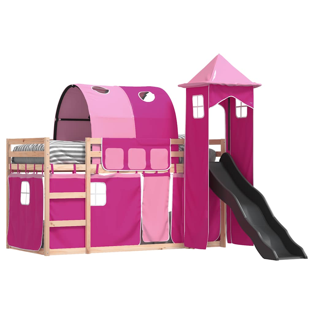 Lit superposé sans matelas avec toboggan et rideaux 80x200 cm - XIOS