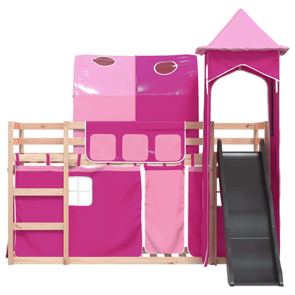 Lit superposé sans matelas avec toboggan et rideaux 80x200 cm - XIOS