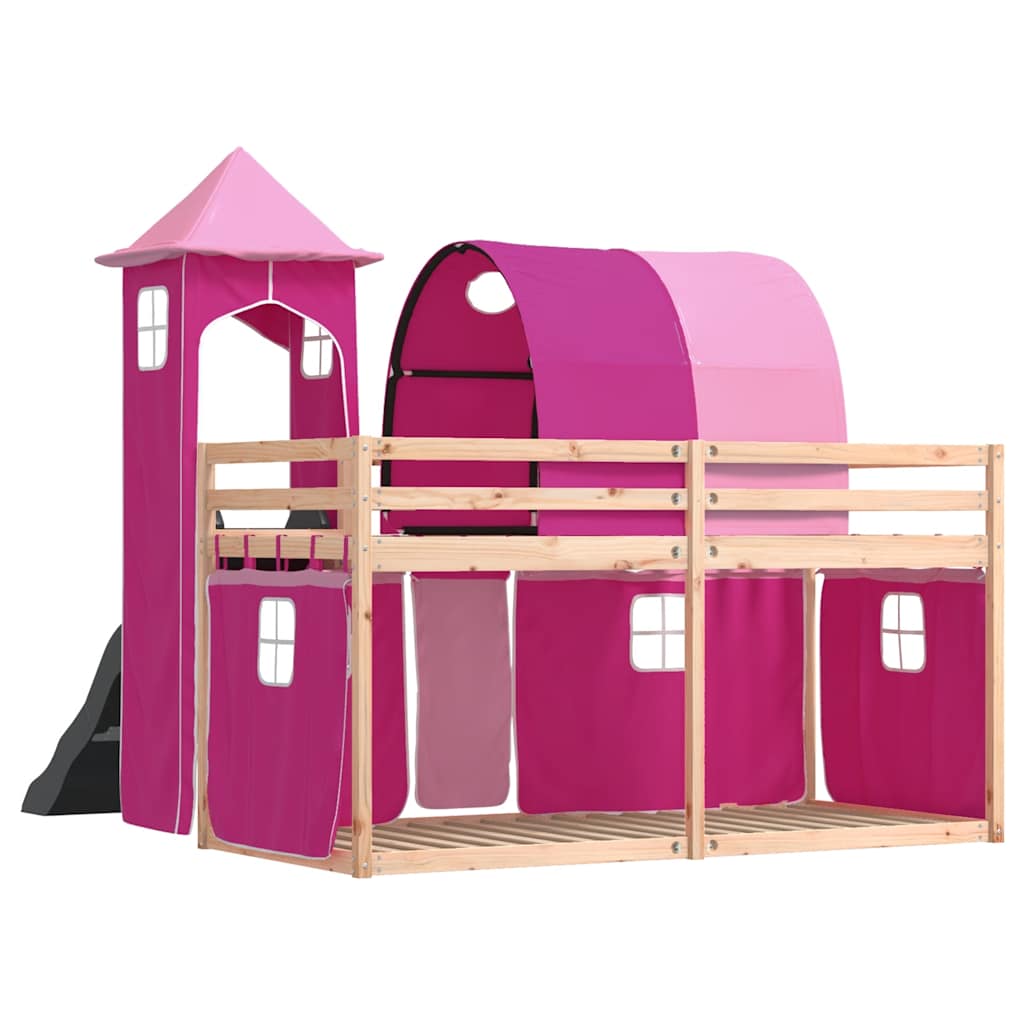 Lit superposé sans matelas avec toboggan et rideaux 80x200 cm - XIOS