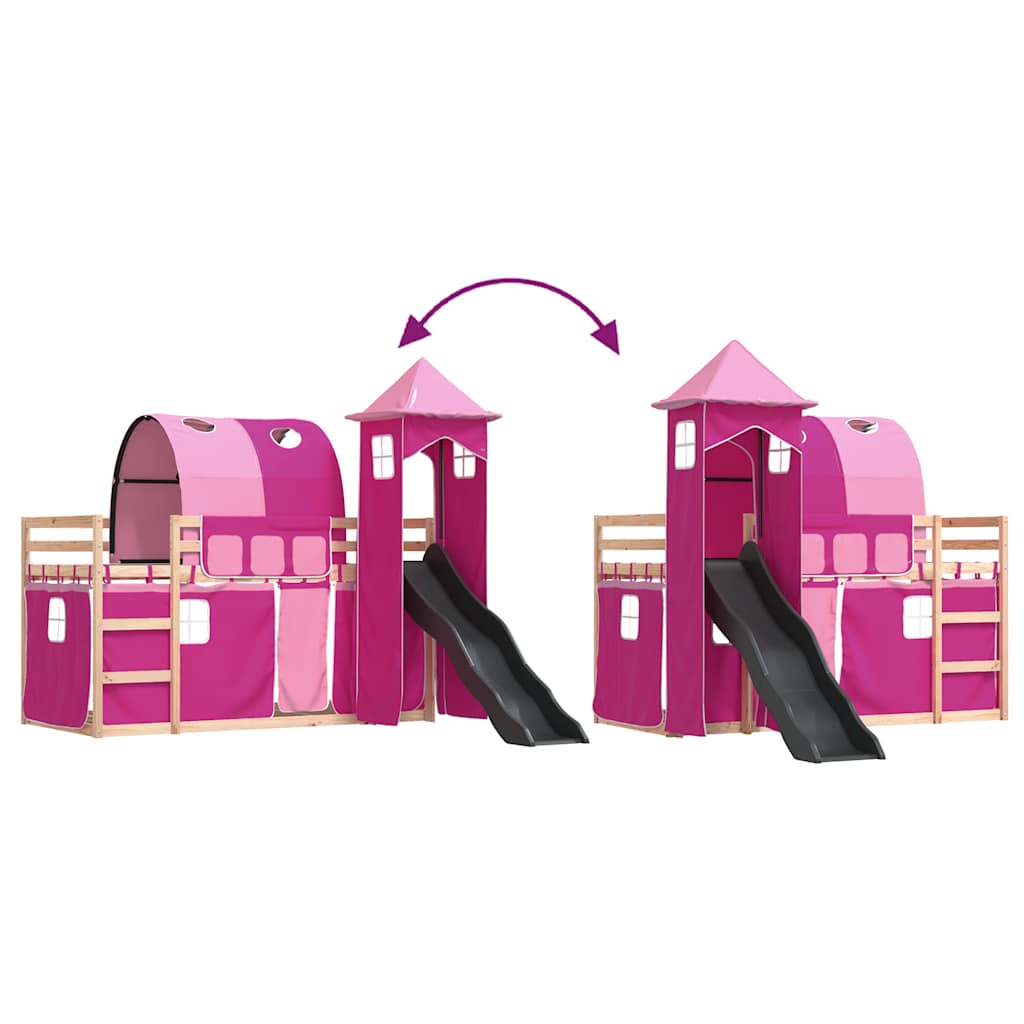 Lit superposé sans matelas avec toboggan et rideaux 80x200 cm - XIOS