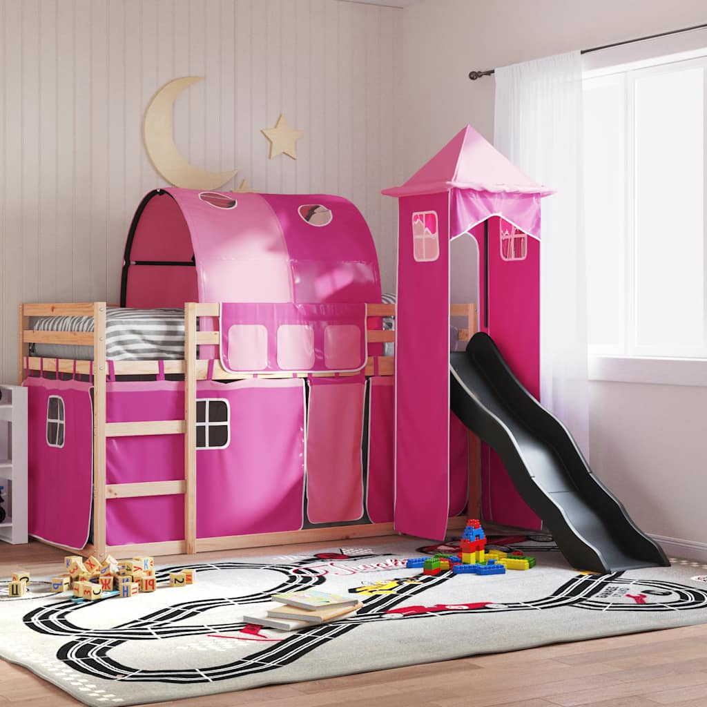 Lit superposé sans matelas avec toboggan et rideaux 80x200 cm - XIOS