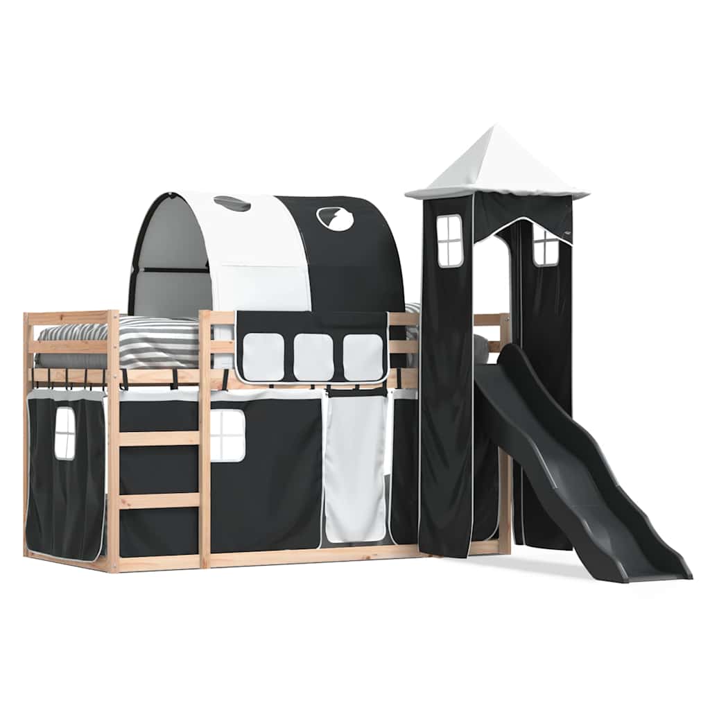Lit superposé sans matelas avec toboggan blanc noir 90x190 cm - XIOS