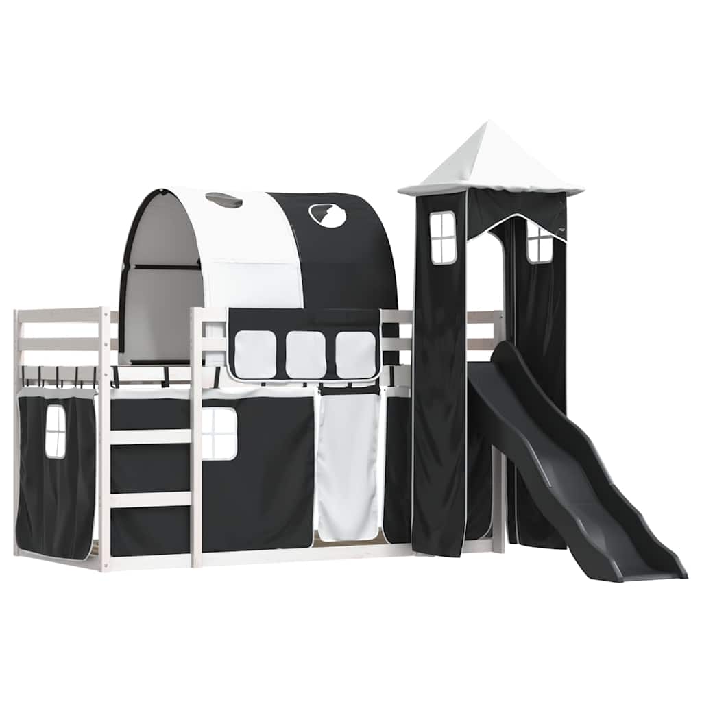 Lit superposé sans matelas avec toboggan blanc noir 90x190 cm - XIOS