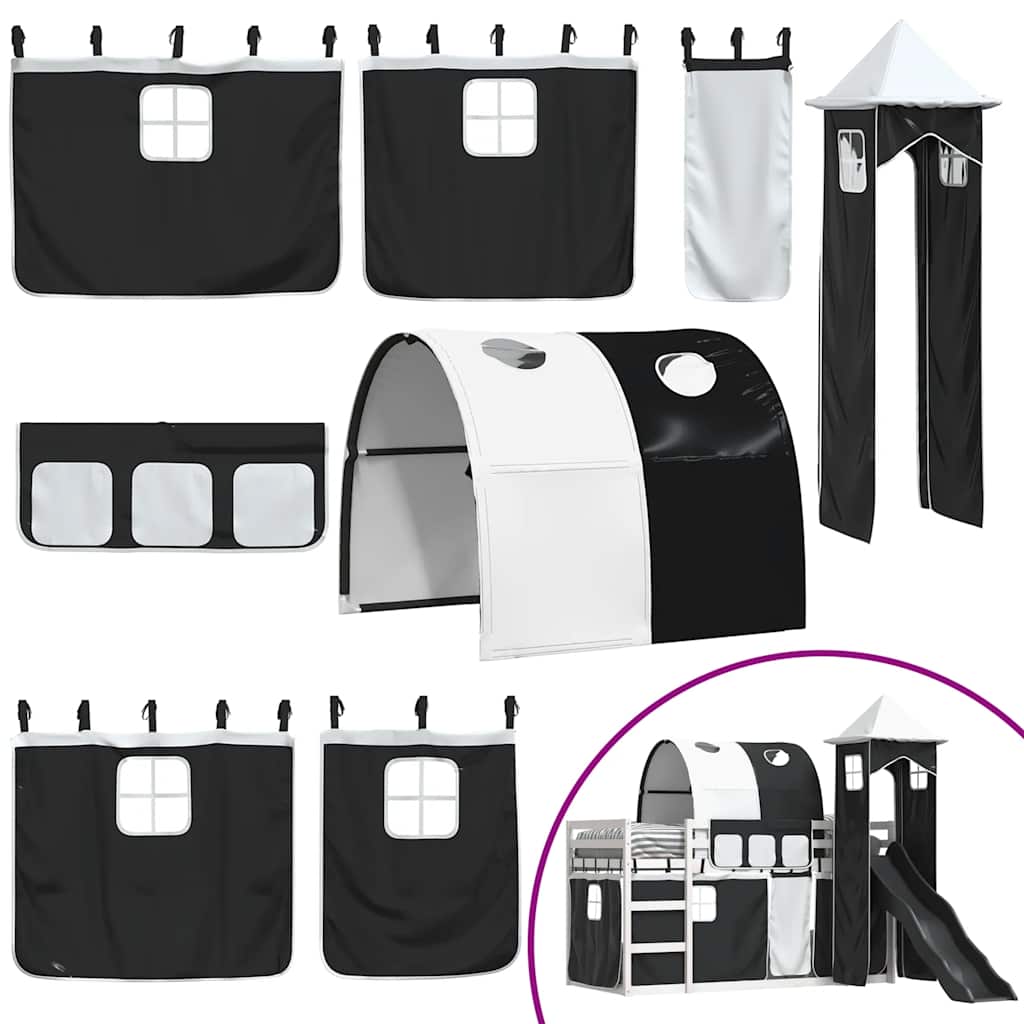 Lit superposé sans matelas avec toboggan blanc noir 90x190 cm - XIOS