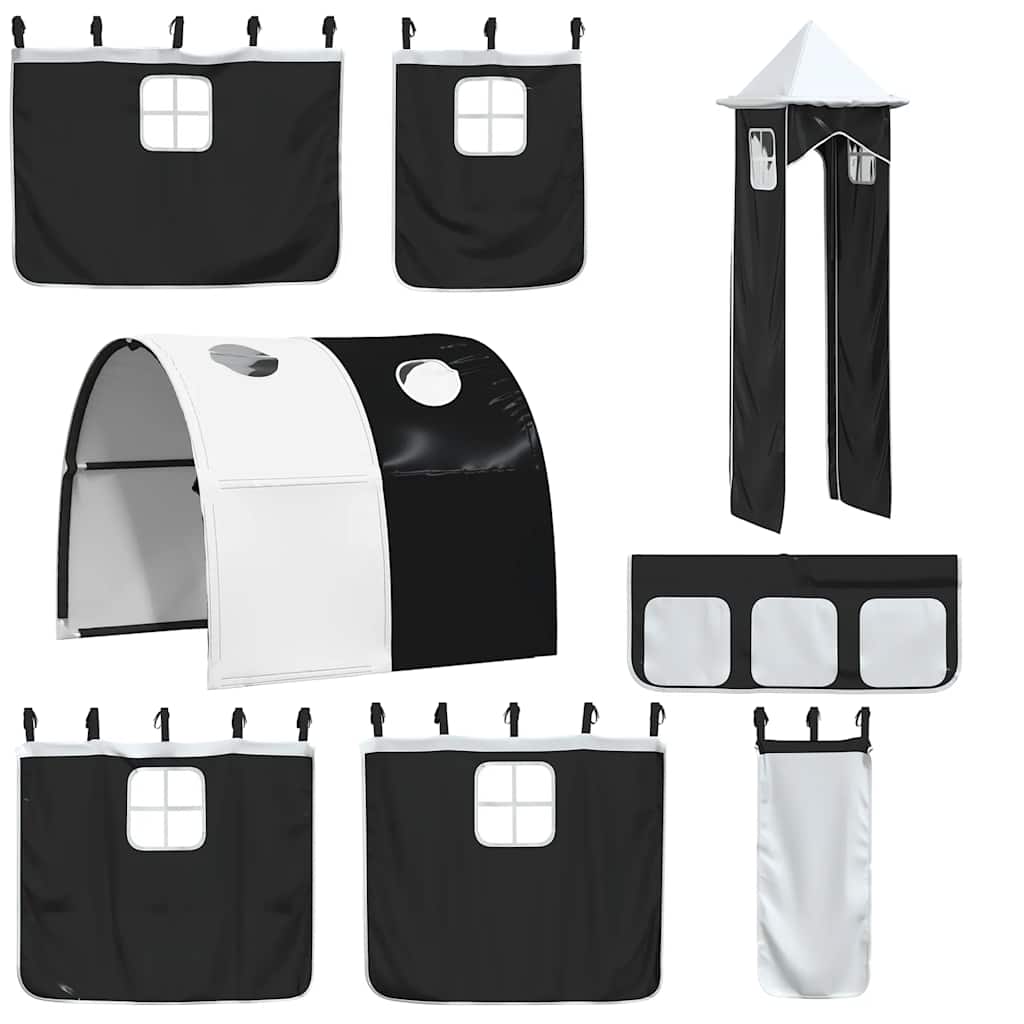 Lit superposé sans matelas avec toboggan blanc noir 90x190 cm - XIOS