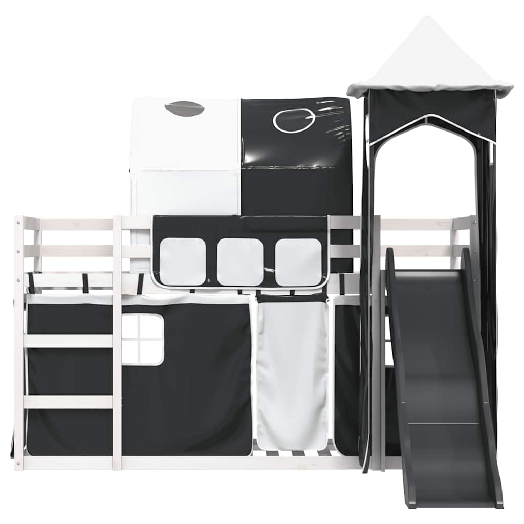 Lit superposé sans matelas avec toboggan blanc noir 90x190 cm - XIOS
