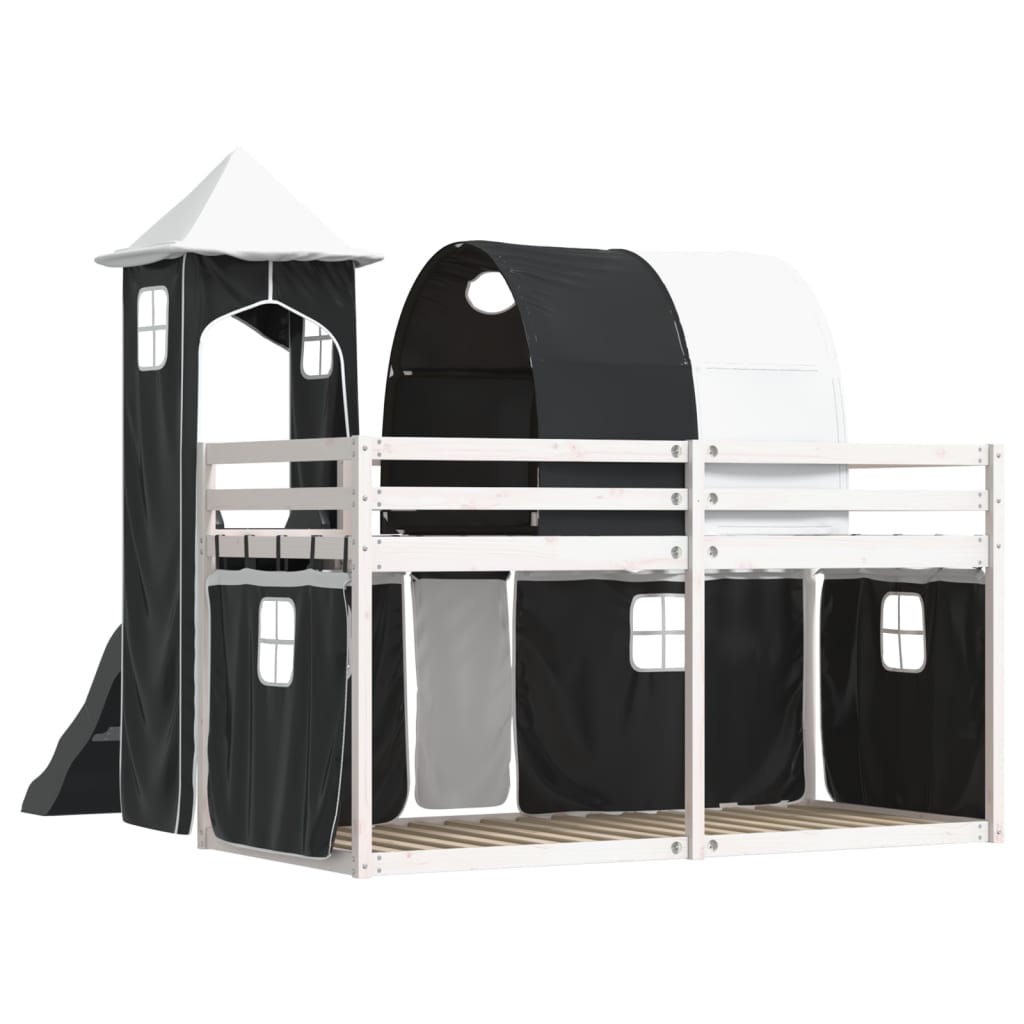 Lit superposé sans matelas avec toboggan blanc noir 90x190 cm - XIOS