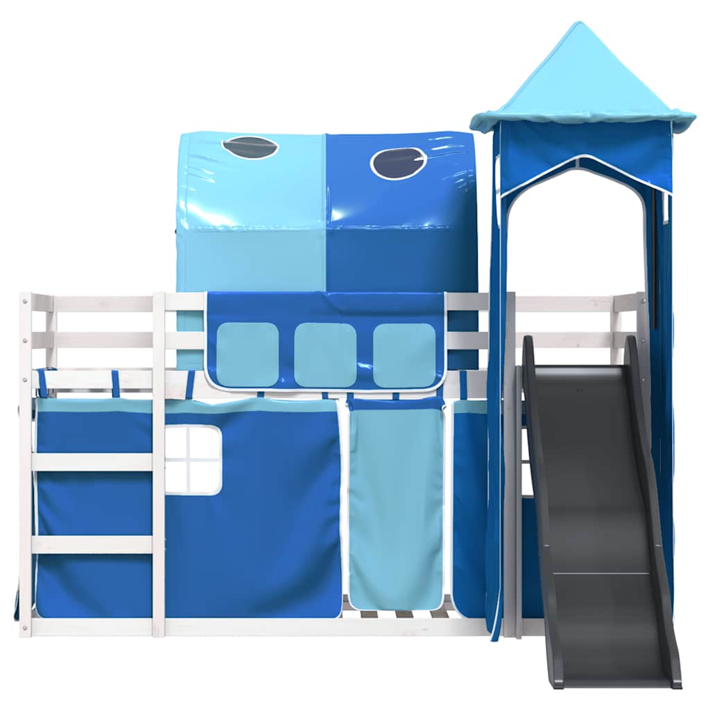 Lit superposé sans matelas avec toboggan et rideaux 90x190 cm - XIOS