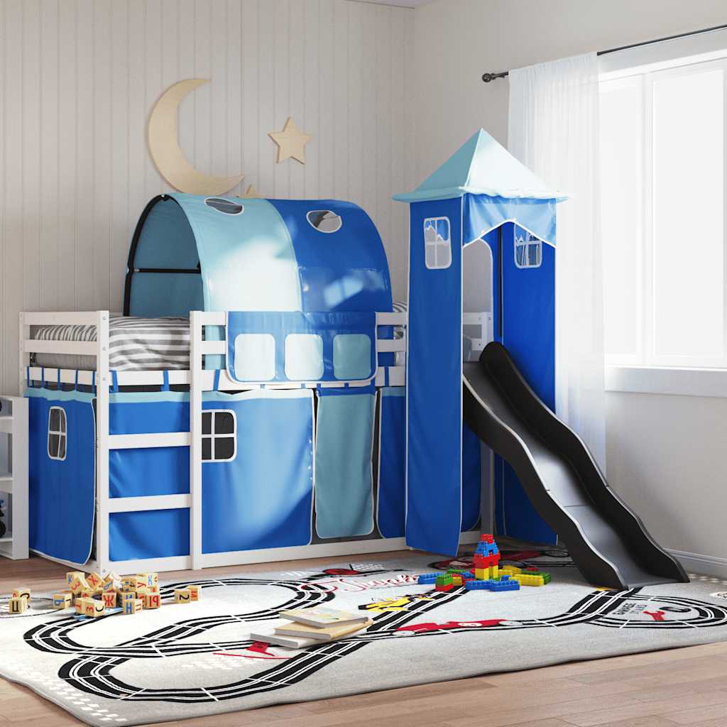 Lit superposé sans matelas avec toboggan et rideaux 90x190 cm - XIOS