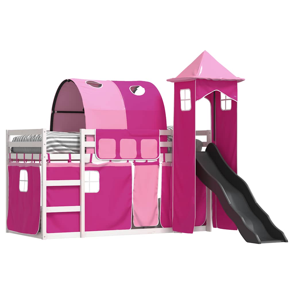 Lit superposé sans matelas avec toboggan et rideaux 90x190 cm - XIOS