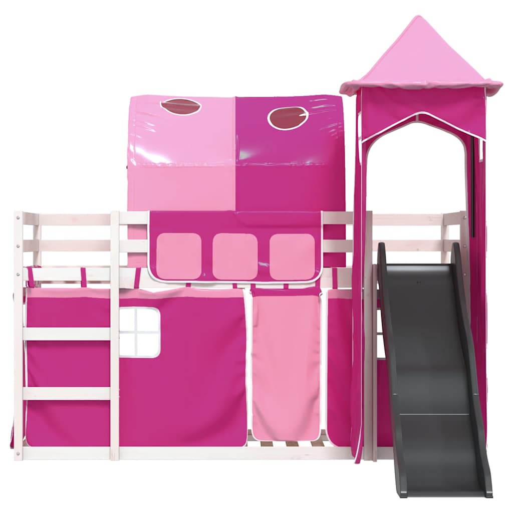 Lit superposé sans matelas avec toboggan et rideaux 90x190 cm - XIOS