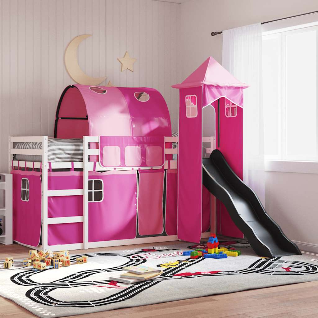 Lit superposé sans matelas avec toboggan et rideaux 90x190 cm - XIOS