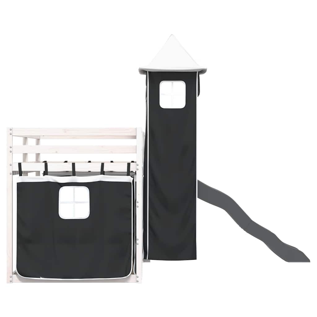 Lit superposé sans matelas avec toboggan blanc noir 90x200 cm - XIOS