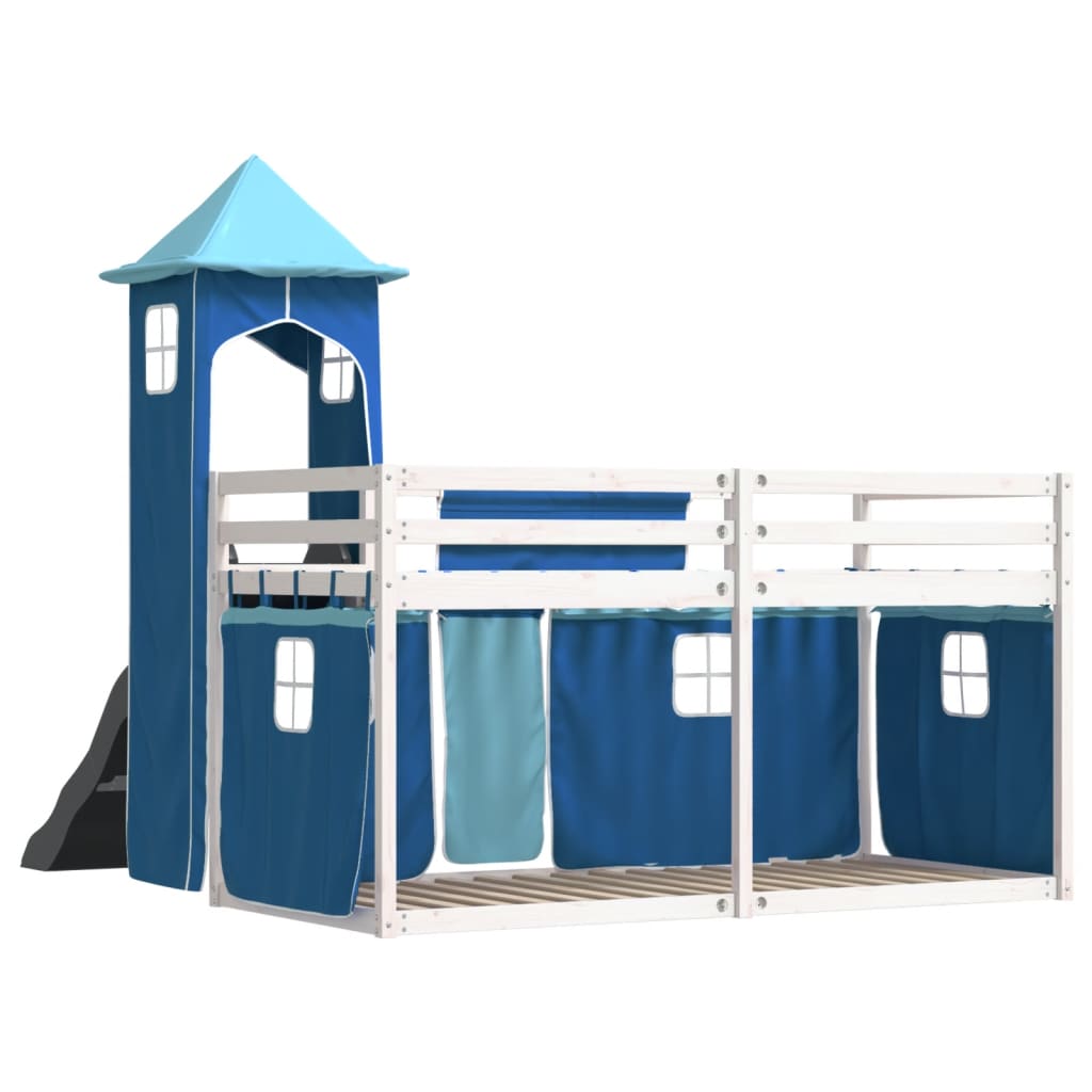 Lit superposé sans matelas avec toboggan et rideaux 90x200 cm - XIOS