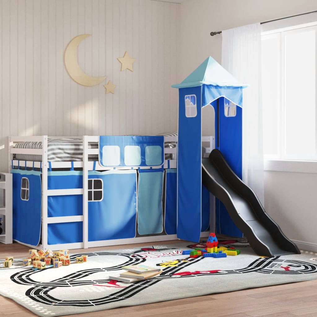 Lit superposé sans matelas avec toboggan et rideaux 90x200 cm - XIOS