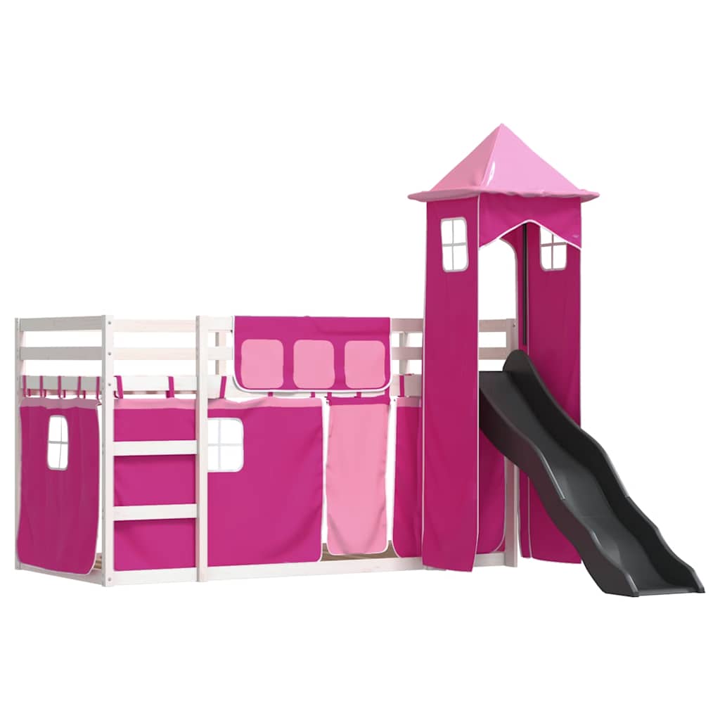 Lit superposé sans matelas avec toboggan et rideaux 90x200 cm - XIOS