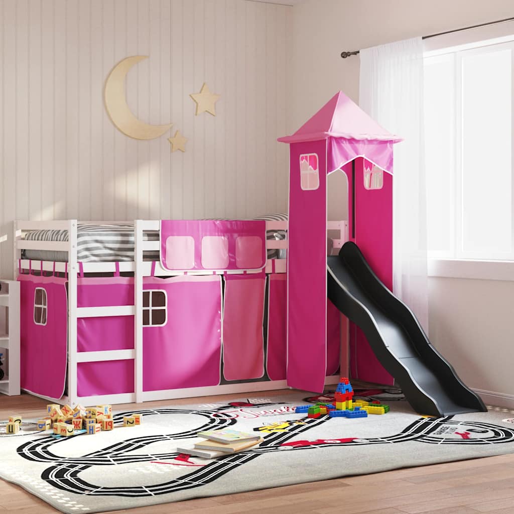 Lit superposé sans matelas avec toboggan et rideaux 90x200 cm - XIOS