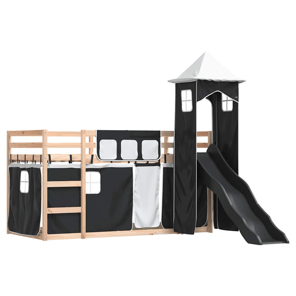 Lit superposé sans matelas avec toboggan blanc noir 80x200 cm - XIOS