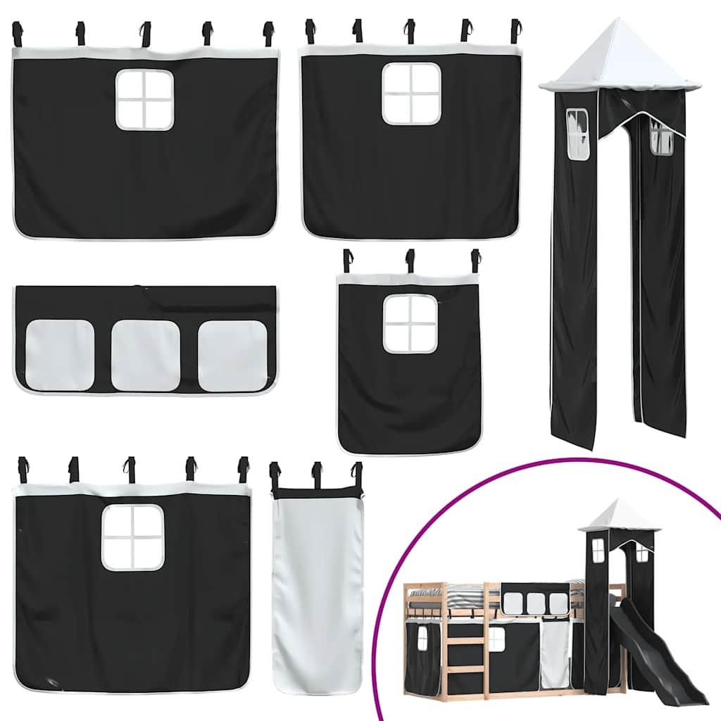 Lit superposé sans matelas avec toboggan blanc noir 80x200 cm - XIOS