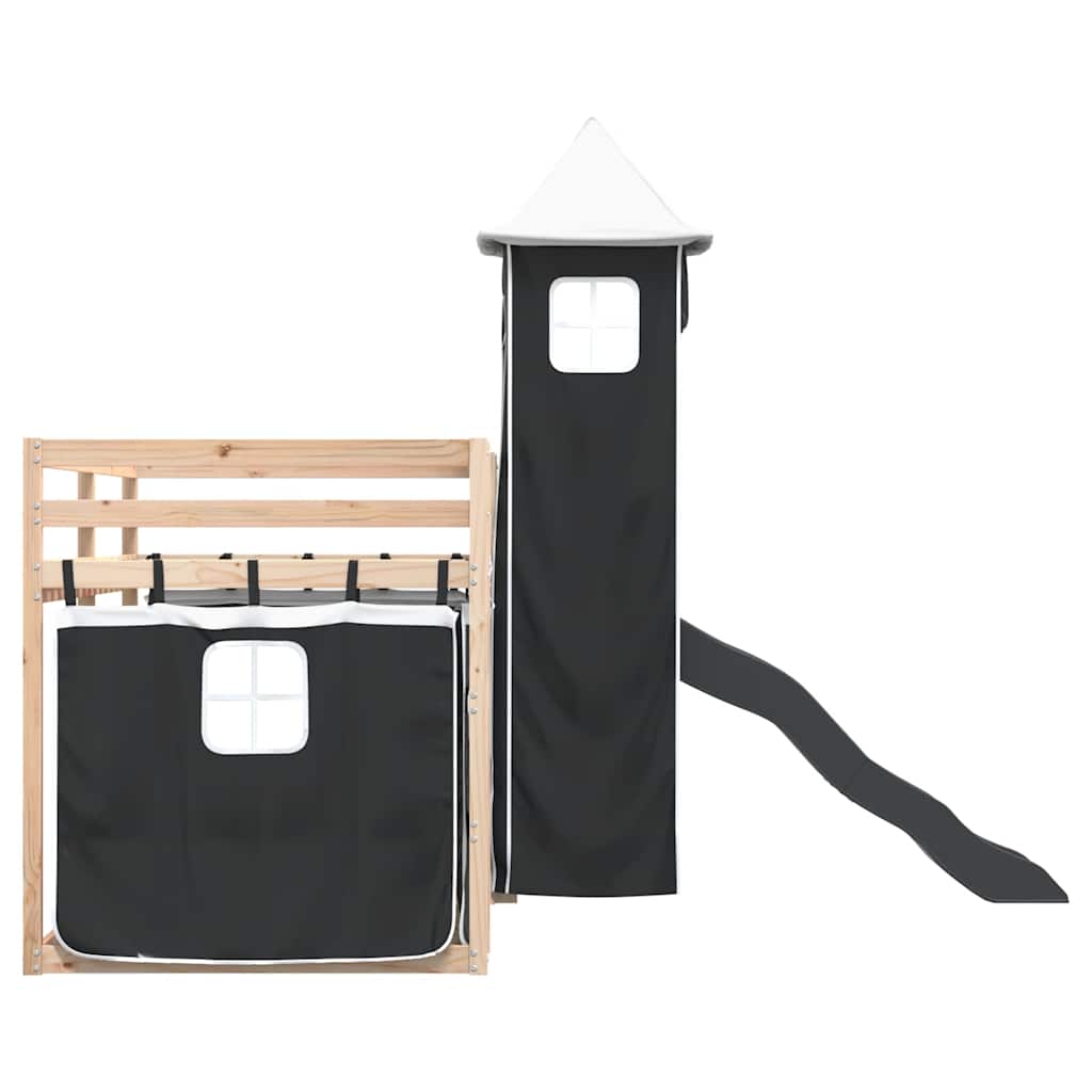 Lit superposé sans matelas avec toboggan blanc noir 80x200 cm - XIOS