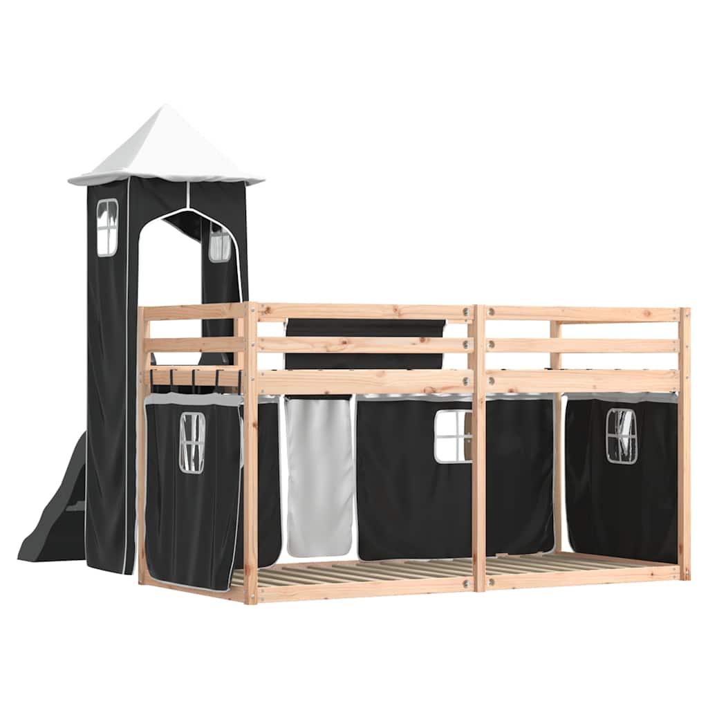 Lit superposé sans matelas avec toboggan blanc noir 80x200 cm - XIOS